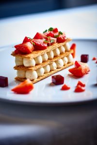 mille feuille with chopped strawberry